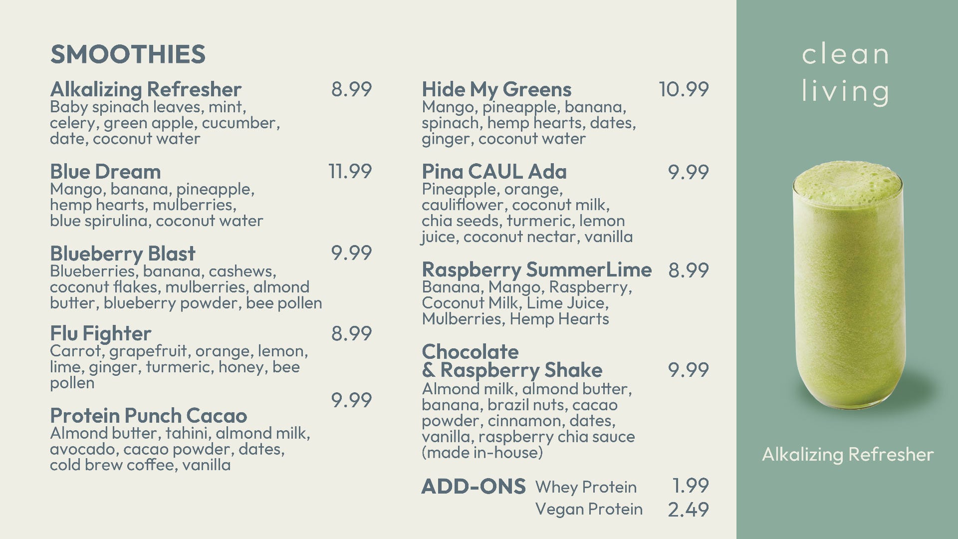 Smoothies Menu